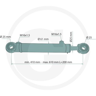 Siłownik hydrauliczny dwustronny ucho FI-22 zakres 410-610mm układ kierowniczy mtz 69C503405215