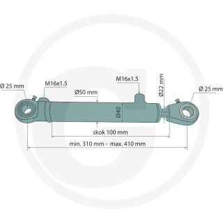 Siłownik hydrauliczny dwustronny ucho FI-25 zakres 310-410mm  679CJ2F4022100