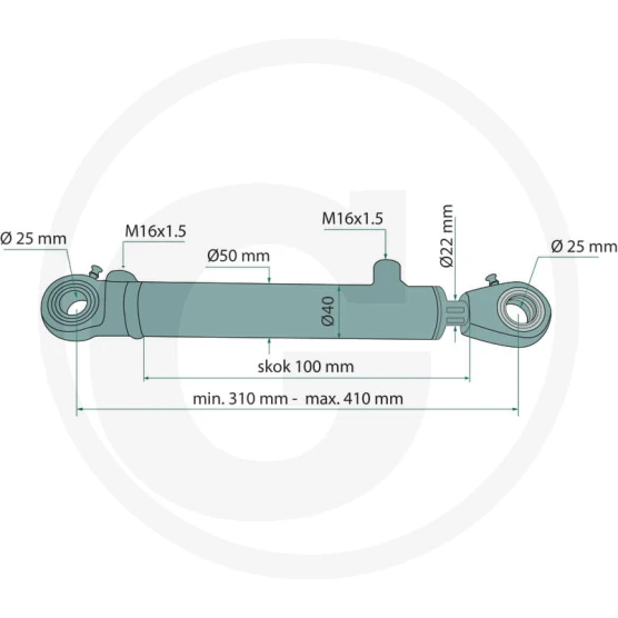 Siłownik hydrauliczny dwustronny ucho FI-25 zakres 310-410mm  679CJ2F4022100