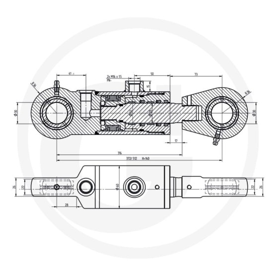 Siłownik hydrauliczny dwustronny ucho FI-30 zakres 370-510mm 679CJ2F5028140