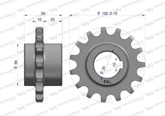 Koło łańcuchowe stalowe hartowane Z-15 3/4 fi-35 zastosowanie Bizon Waryński 5040020250