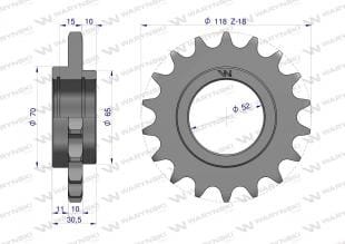 Koło łańcuchowe stalowe hartowane Z-18 3/4 fi-52 zastosowanie Bizon Waryński 5040010320