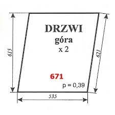 Szyba nr 671 drzwi górna 651/535/621mm