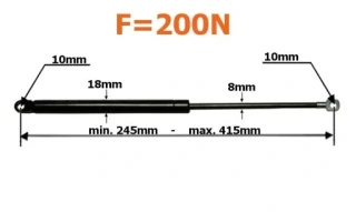 Sprężyna gazowa 200N 165-425mm szyby tylnej Zetor 60117921 slovax