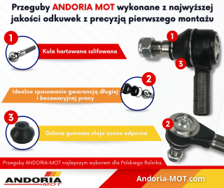 Przegub kątowy drążka kombajnu mf, New Holland M20x1.5 Andoria mot 80321150AM