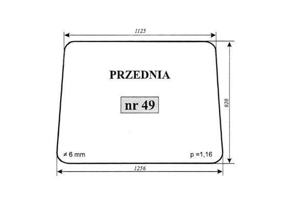 Szyba nr 49 przednia do MTZ-82 1256x1125x920
