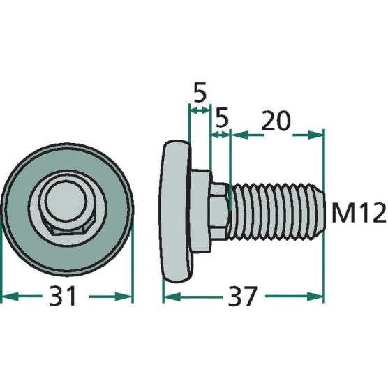 Śruba nożyka M12X36 kpl Z nakrętką 525B1374593