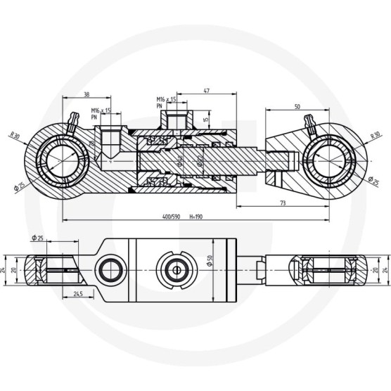 Siłownik hydrauliczny dwustronny Ursus C-330 / C-360 2X25       CJ2F*40/22*190 656CJ24022190