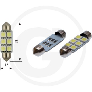 Żarówka led 12V 6XSMD 5050 led SV8,5     zastępuje żarówkę rurkową 12V 5W SV8,5 10x36, typ C5W / żarówkę rurkową 12V 10W SV8,5 10x36, typ C10W