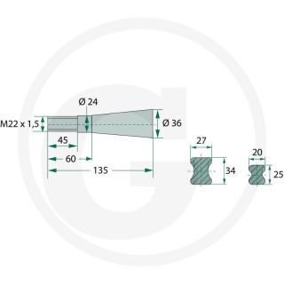 Palec ładowacza wygięty długi 810mm M22 Z nakrętką 679439439011
