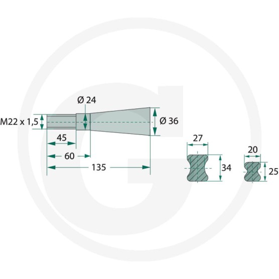 Palec ładowacza wygięty długi 810mm M22 Z nakrętką 679439439011