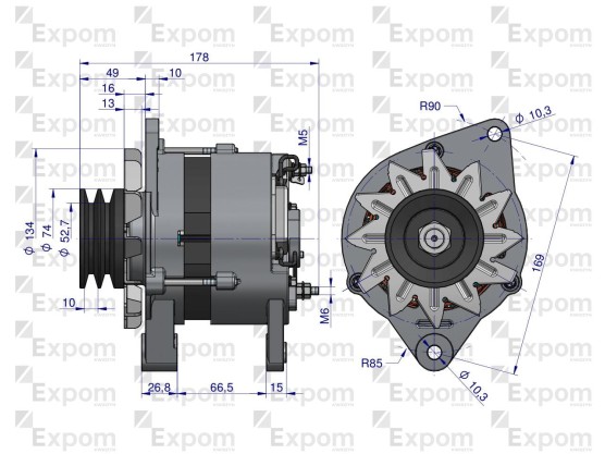 Alternator C-385 14V70A podwójne koło  nowy typ Expom kwidzyn  9515672 80642385