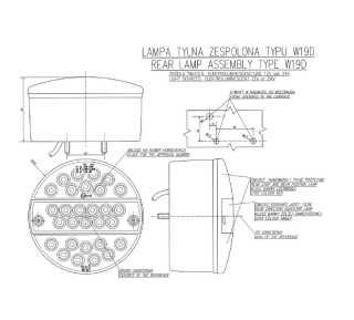Lampa zespolona diodowa tylna, uniwersalna, kierunkowskaz, pozycja, stop, 12V / 24V 232, W19D waś