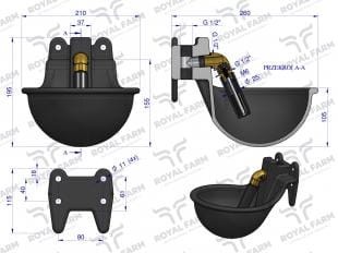 Poidło miskowe żeliwne z zaworem rurowym czarne 1.8l royal farm