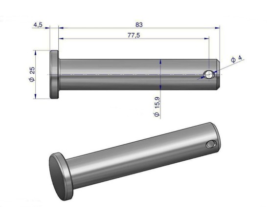 Sworzeń 16x75X84 górny wieszaka prawy mf 376399