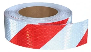 Taśma odblaskowa biało-czerwona lewa szerokość 5 cm, 1 metr bieżący TWY150