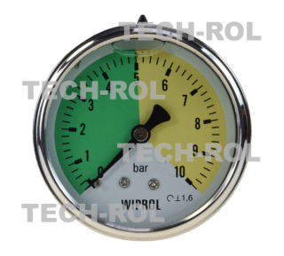 Manometr glicerynowy 0-10 bar, fi-63 mm, mocowanie tylne, gwint M12x1,5
