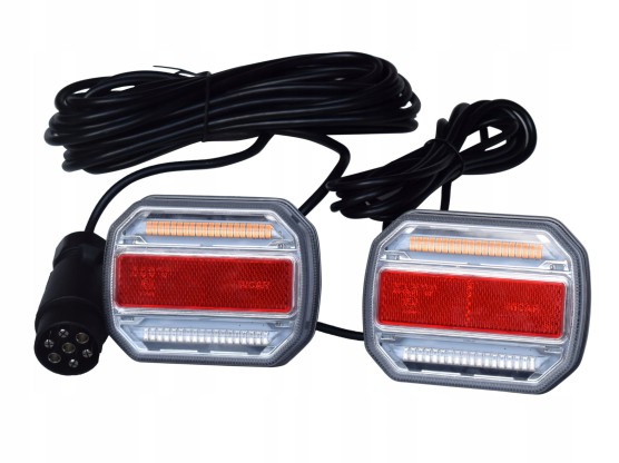 Zestaw lamp tylnych diodowych na magnes kierunkowskaz dynamiczny pozycja stop podświetlenie tablicy REJ. przewód 7.5m wtyczka 7PIN 12/24v