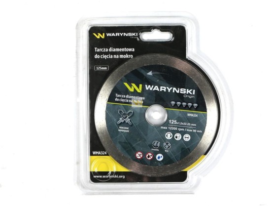 Tarcza diamentowa do cięcia na mokro pełna 125 x 22.23 mm Waryński WMA324