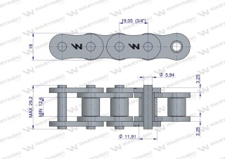 Łańcuch 12AH-1 ANSI A 60H (R1 3/4) rolkowy wzmocniony przemysłowy Waryński cena za 1m