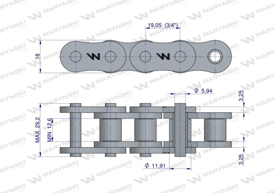 Łańcuch 12AH-1 ANSI A 60H (R1 3/4) rolkowy wzmocniony przemysłowy Waryński cena za 1m