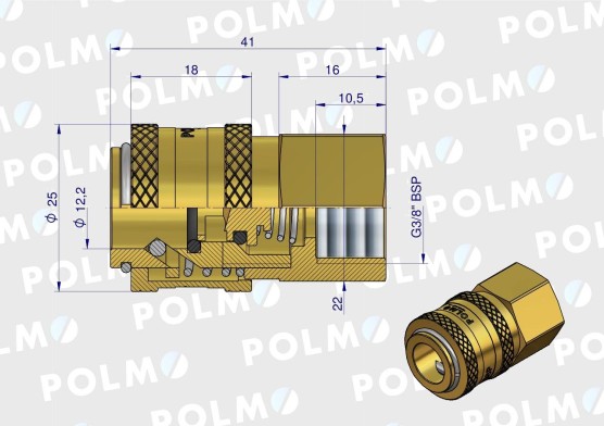 Szybkozłącze gniazdo kompresora 3/8"BSP gwint wewnętrzny P26 NW7.2 POLMO