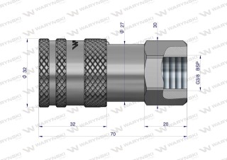 Szybkozłącze hydrauliczne suchoodcinające gniazdo G3/8"BSP gwint wewnętrzny ISO16028 Waryński