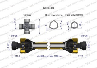 Wał przegubowo teleskopowy 540Nm 660-1000mm CE 2020 seria 4R Waryński