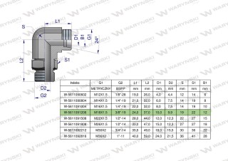 Kolanko hydrauliczne nastawne BB M18x1.5 12L x 3/8"BSP z regulacją Waryński