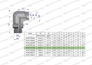 Kolanko hydrauliczne nastawne BB M22x1.5 15L x 1/2"BSP z regulacją Waryński