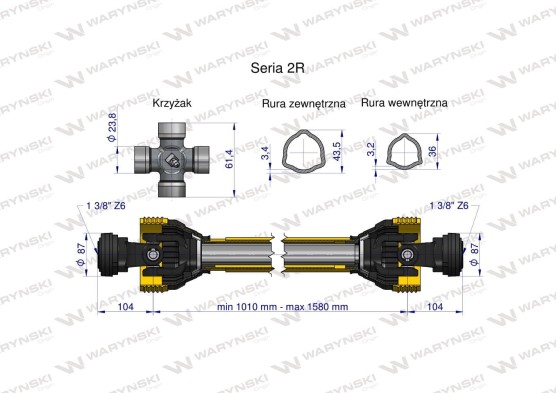 Wał przegubowo teleskopowy 270Nm 1010-1580mm 40270 CE 2020 seria 2R WARYŃSKI WA25-101
