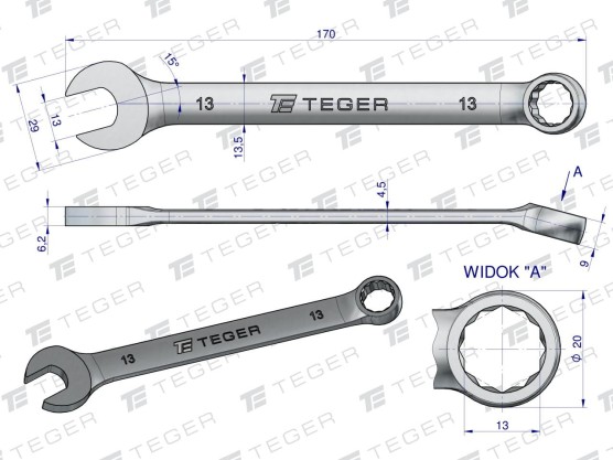 Klucz płasko-oczkowy 13 mm  Teger T-W-NWKPO13