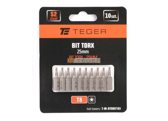 Bit torx 25 mm/T8 (zestaw 10 szt) / Teger T-W-BTORX103