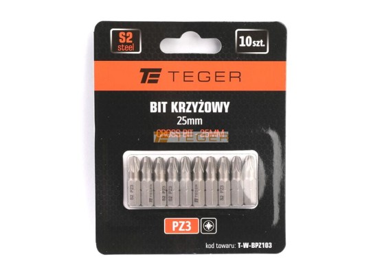 Bit krzyżowy pz 25 mm/PZ3 (zestaw 10 szt) / Teger T-W-BPZ103