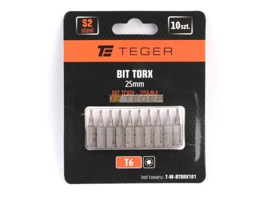 Bit torx 25 mm/T6 (zestaw 10 szt) / Teger T-W-BTORX101