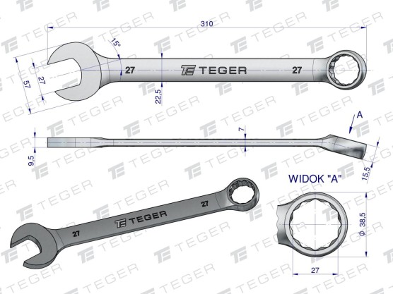 Klucz płasko-oczkowy 27 mm  Teger T-W-NWKPO27