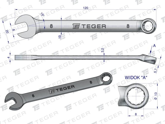 Klucz płasko-oczkowy 8 mm / Teger T-W-NWKPO8
