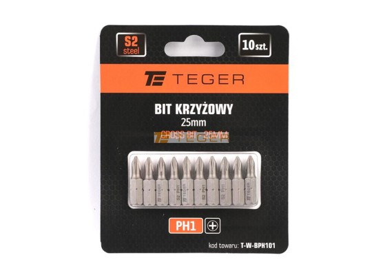 Bit krzyżowy ph 25 mm/PH1 (zestaw 10 szt) / Teger T-W-BPH101