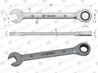 Klucz płasko-oczkowy z grzechotką 19 mm / Teger T-W-NWKPOG19