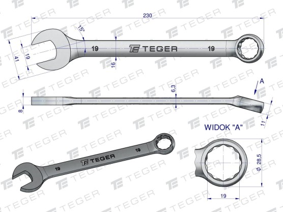 Klucz płasko-oczkowy 19 mm  Teger T-W-NWKPO19