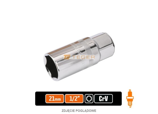 Klucz nasadowy 1/2" sześciokątny 21 mm - do świec / Teger T-W-KNS128