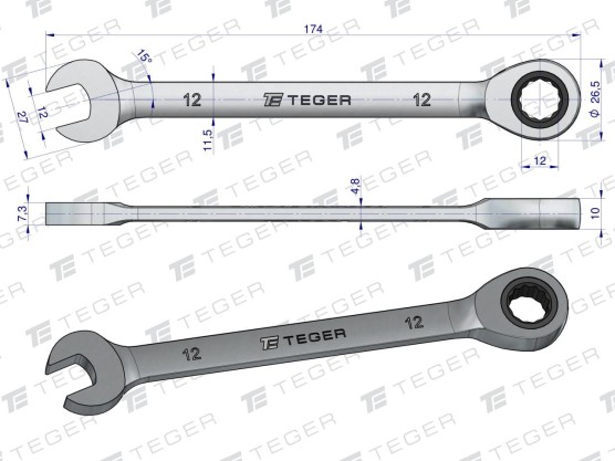 Klucz płasko-oczkowy z grzechotką 12 mm / Teger T-W-NWKPOG12