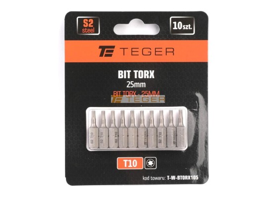Bit torx 25 mm/T10 (zestaw 10 szt) / Teger T-W-BTORX105