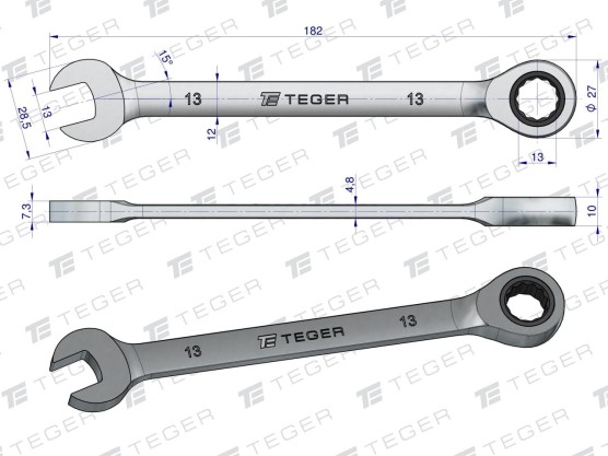 Klucz płasko-oczkowy z grzechotką 10 mm / Teger T-W-NWKPOG10