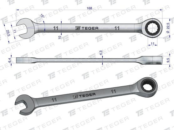 Klucz płasko-oczkowy z grzechotką 11 mm / Teger T-W-NWKPOG11
