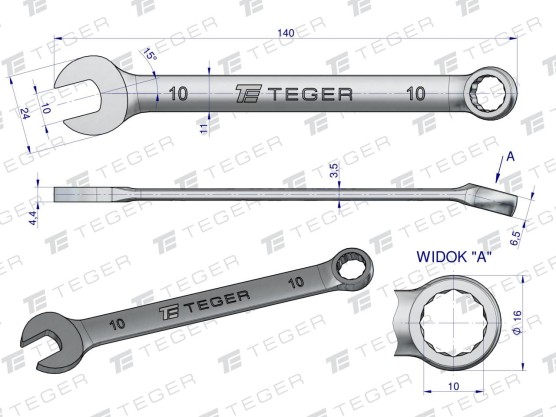 Klucz płasko-oczkowy 10 mm  Teger T-W-NWKPO10