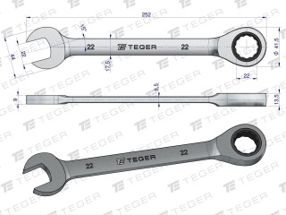 Klucz płasko-oczkowy z grzechotką 22 mm / Teger T-W-NWKPOG22