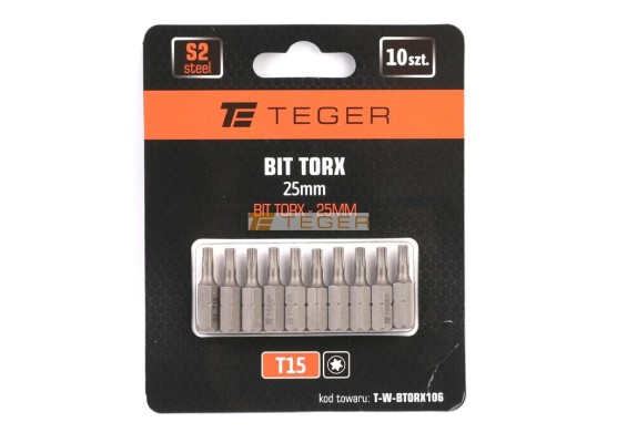Bit torx 25 mm/T15 (zestaw 10 szt) / Teger T-W-BTORX106