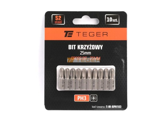 Bit krzyżowy ph 25 mm/PH3 (zestaw 10 szt) / Teger T-W-BPH103