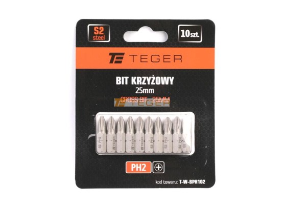 Bit krzyżowy ph 25 mm/PH2 (zestaw 10 szt) / Teger T-W-BPH102